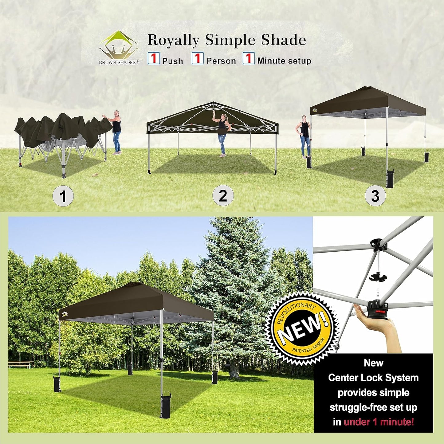 10x10 Pop-Up Awning One-Click Installation Beach Tent Outdoor Sunshade Silver Coated Top