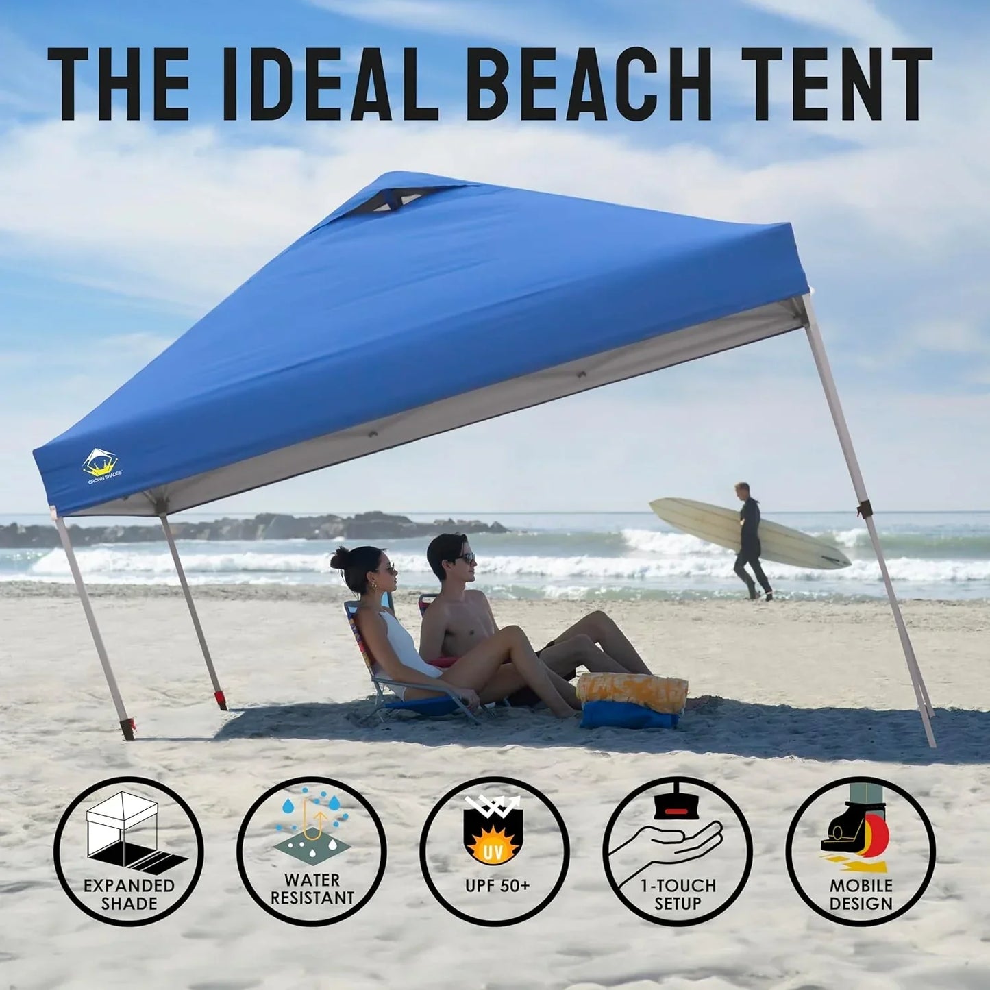 10x10 Pop-Up Awning One-Click Installation Beach Tent Outdoor Sunshade Silver Coated Top