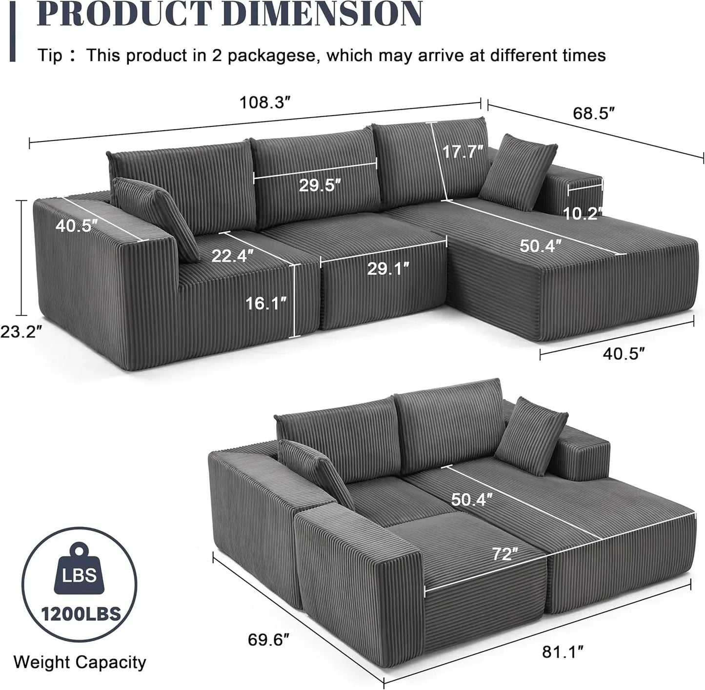 108 inch sectional sofa cloud sectional sofa with deep seat modern sectional L shaped sofa