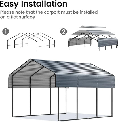 10'x15' Heavy Duty Metal Carport Outdoor Garage Car Shelter Shade with Heavier Frame