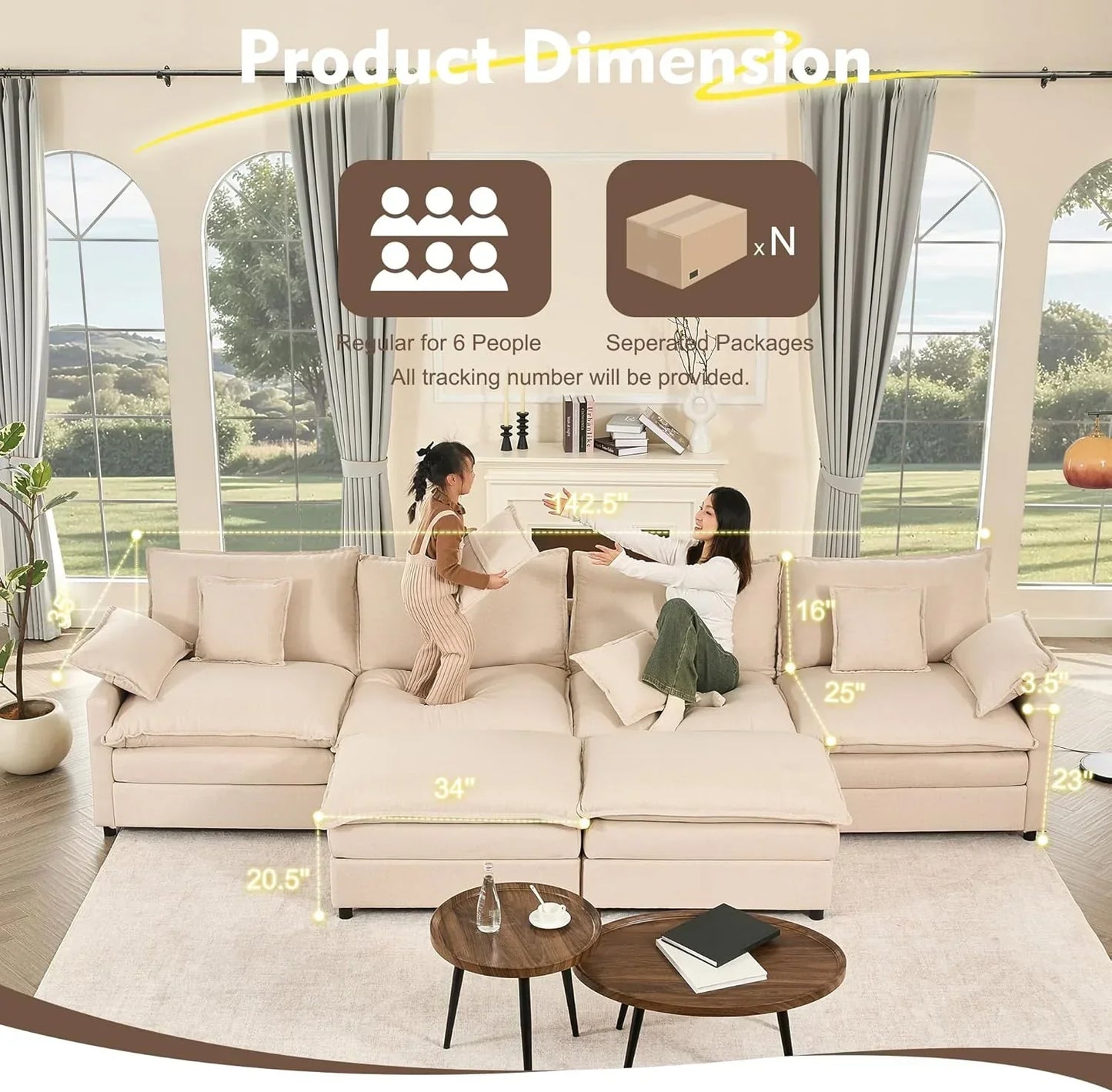 108 Inch U Shape Sofa Sectional Sofa Comfortable Cloud Sofa Living Room Deep Seat Sofa
