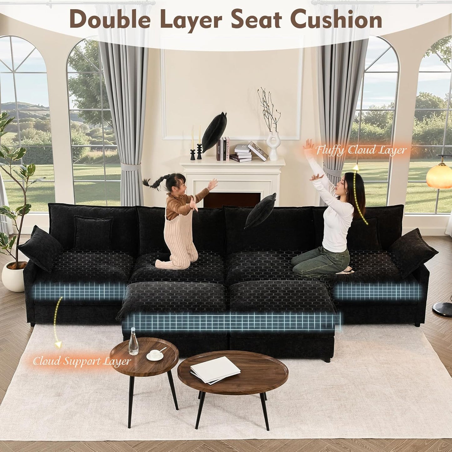 108" U-shaped sofa modular sofa Comfortable cloud sofa