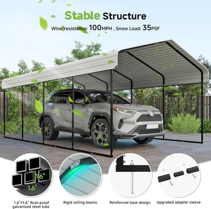 10'x15' Heavy Duty Metal Carport Outdoor Garage Car Shelter Shade with Heavier Frame
