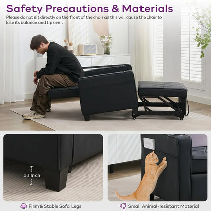 Adult Convertible Sleeper Chair Bed 3-in-1 Pull-Out Sofa Bed with USB/Type-C Ports Cup Holders