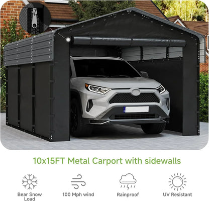 10'x15' Heavy Duty Metal Carport Outdoor Garage Car Shelter Shade with Heavier Frame