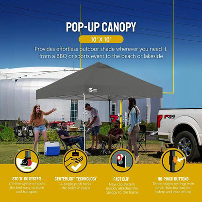 10x10 Pop-Up Awning One-Click Installation Beach Tent Outdoor Sunshade Silver Coated Top
