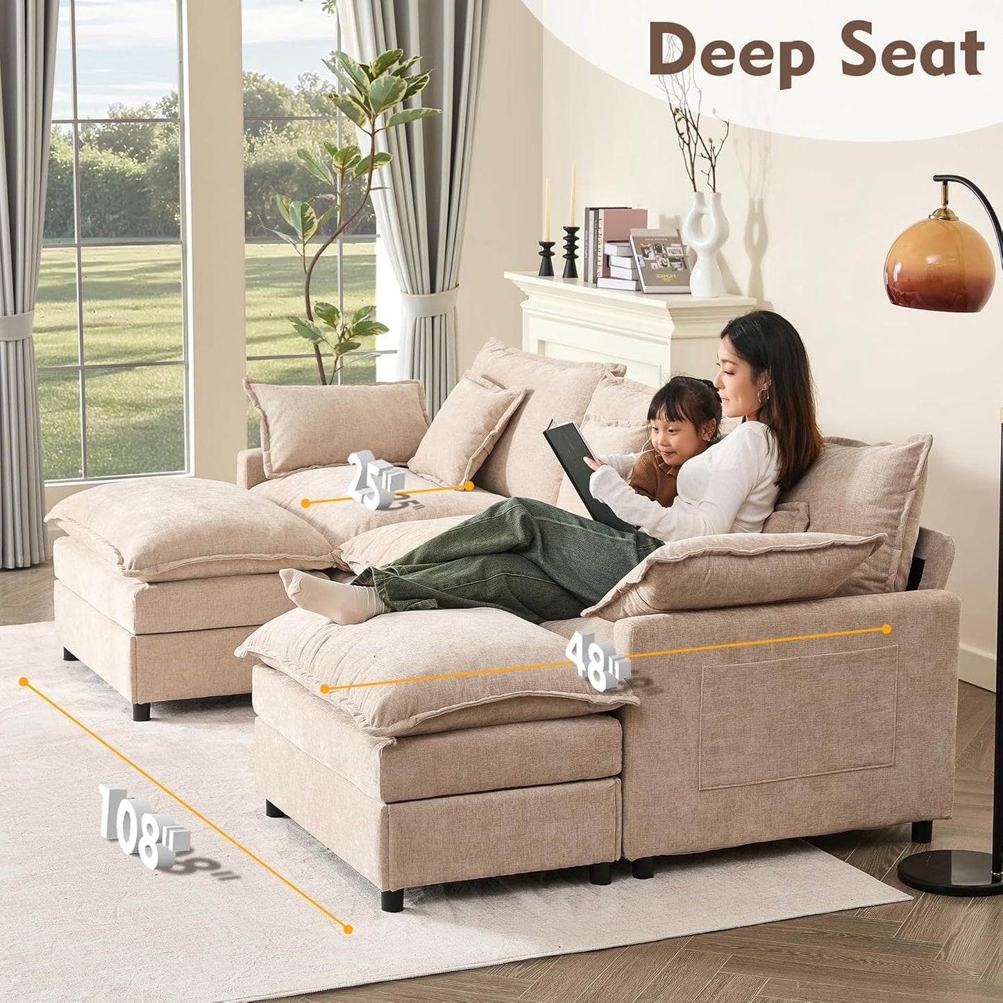 108" U-shaped sofa modular sofa Comfortable cloud sofa