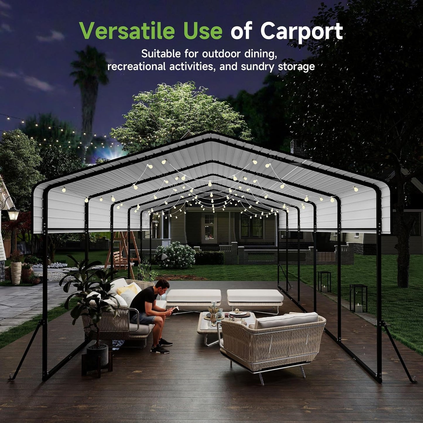 10'x15' Heavy Duty Metal Carport Outdoor Garage Car Shelter Shade with Heavier Frame