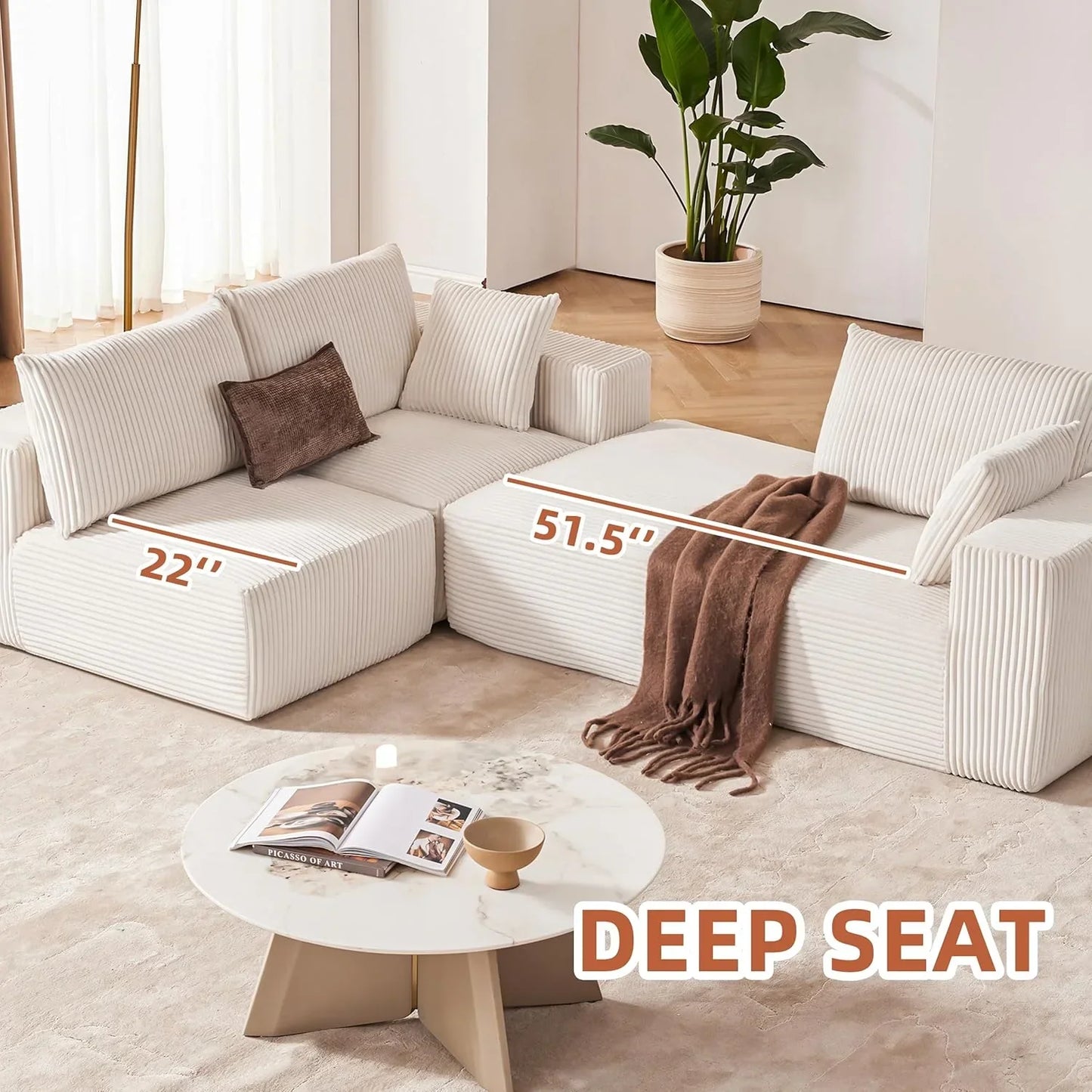 108-inch modular sofa cloud modular sofa with deep seat and reclining chair upholstered sofa