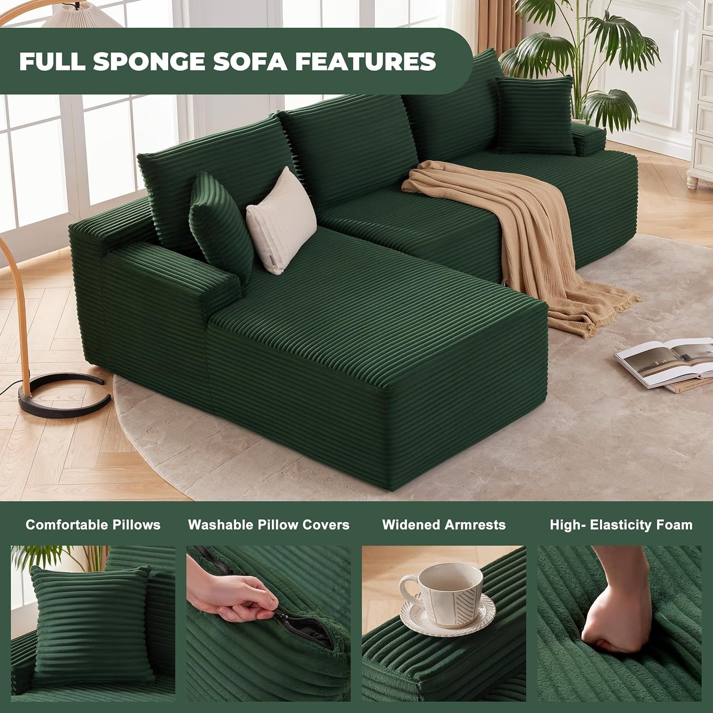 110-inch cloud sofa boneless sofa in the living room modular sofa with deep seats