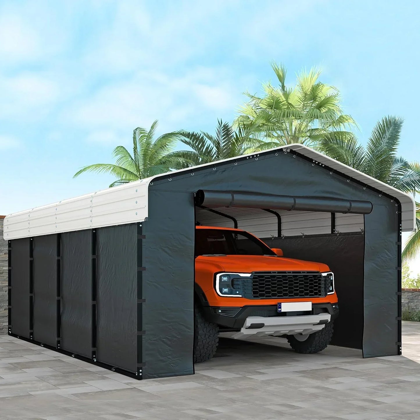 10'x15' Heavy Duty Metal Carport Outdoor Garage Car Shelter Shade with Heavier Frame