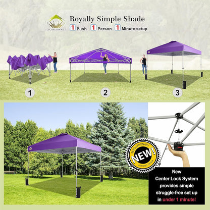 10x10 Pop-Up Awning One-Click Installation Beach Tent Outdoor Sunshade Silver Coated Top