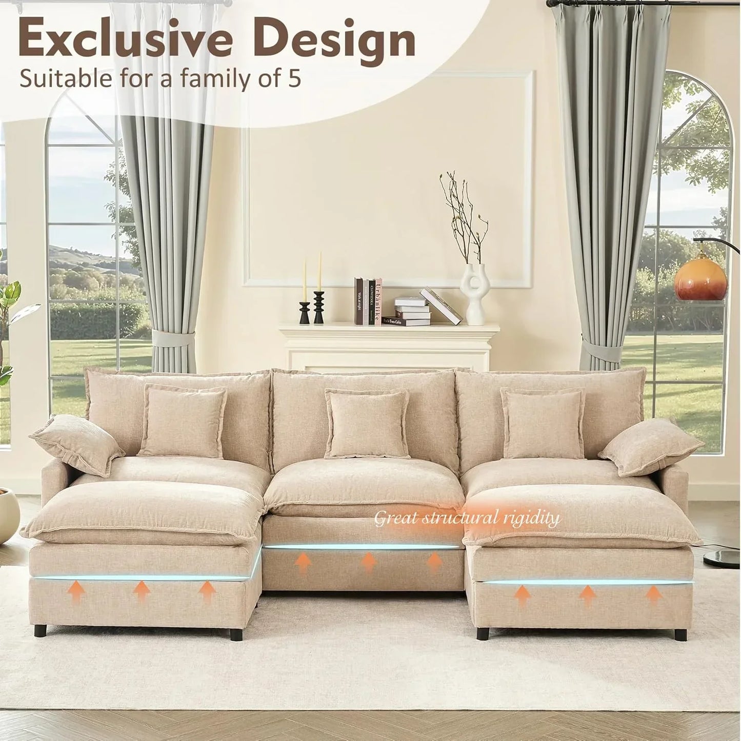 108" U-shaped sofa modular sofa three-seater comfortable cloud sofa
