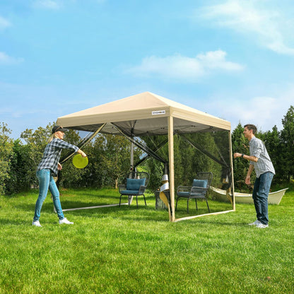 10x10ft Easy Pop-Up Canopy Outdoor Screen Tent with Mosquito Netting 2 Zipper Doors Roller Bag