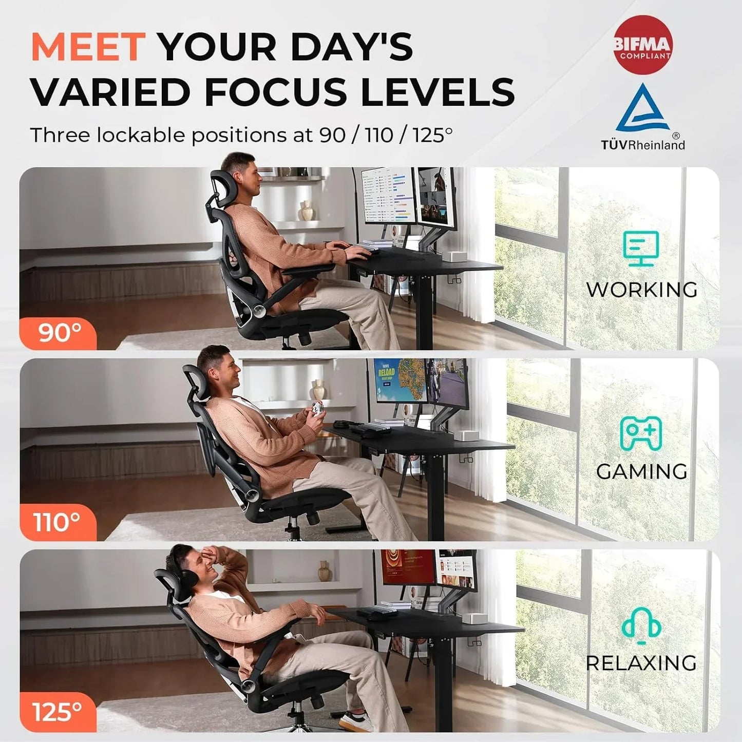 Ergonomic Mesh Office Chair with Adjustable Lumbar High Back Desk Chair 400 lbs
