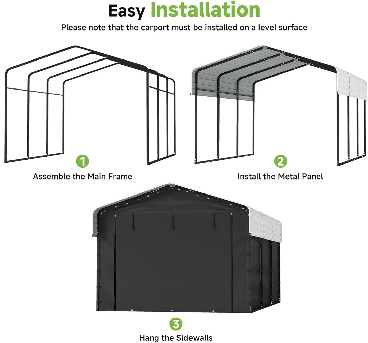 10'x15' Heavy Duty Metal Carport Outdoor Garage Car Shelter Shade with Heavier Frame