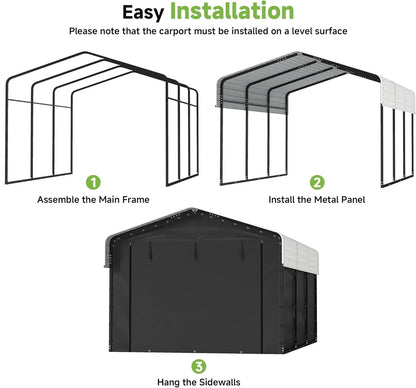 10'x15' Heavy Duty Metal Carport Outdoor Garage Car Shelter Shade with Heavier Frame