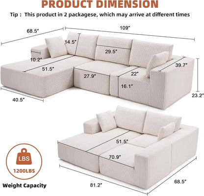 108-inch modular sofa cloud modular sofa with deep seat and reclining chair upholstered sofa