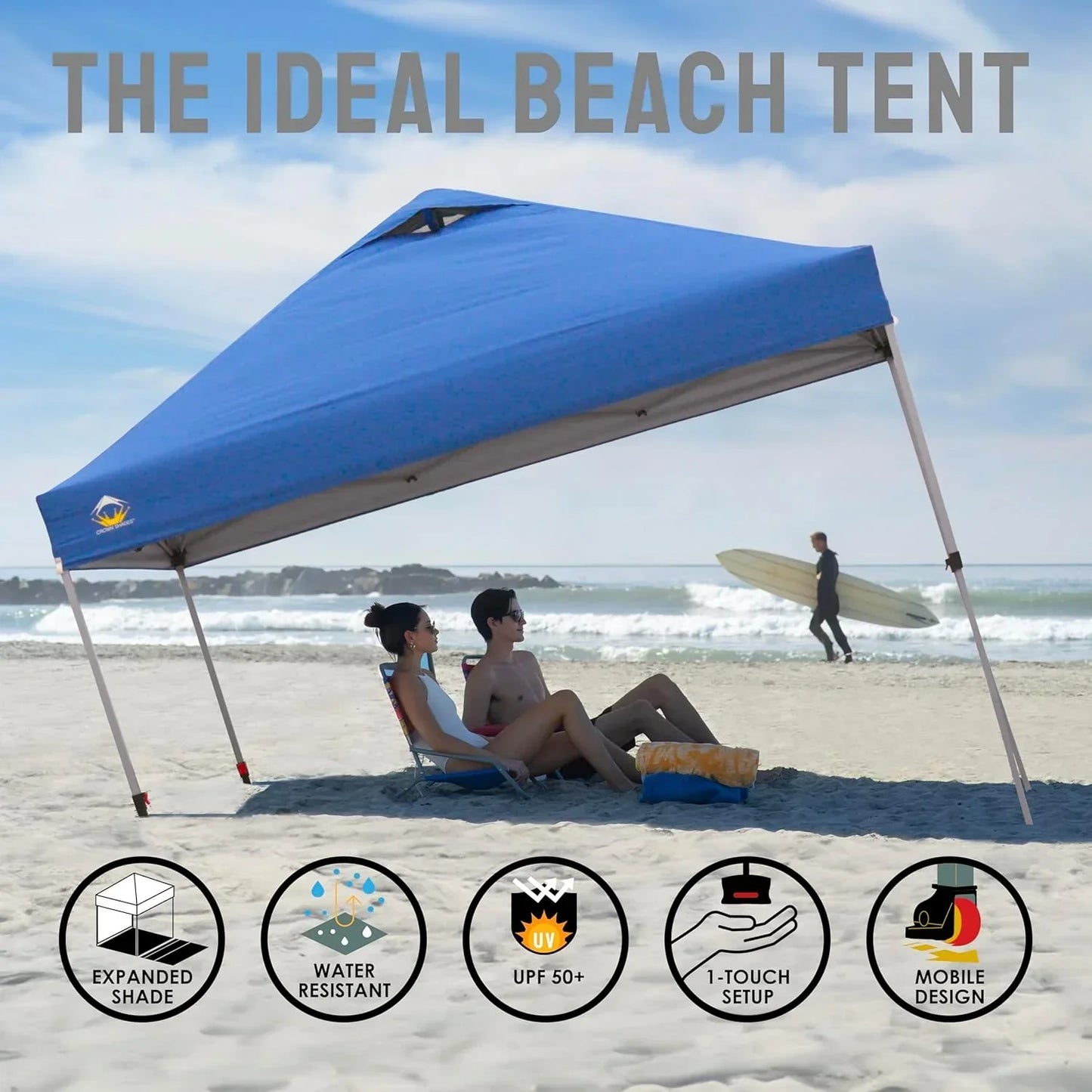 10x10 Pop-Up Awning One-Click Installation Beach Tent Outdoor Sunshade Silver Coated Top