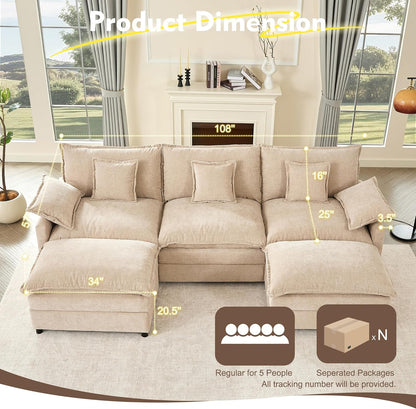 108 Inch U Shape Sofa Sectional Sofa Comfortable Cloud Sofa Living Room Deep Seat Sofa