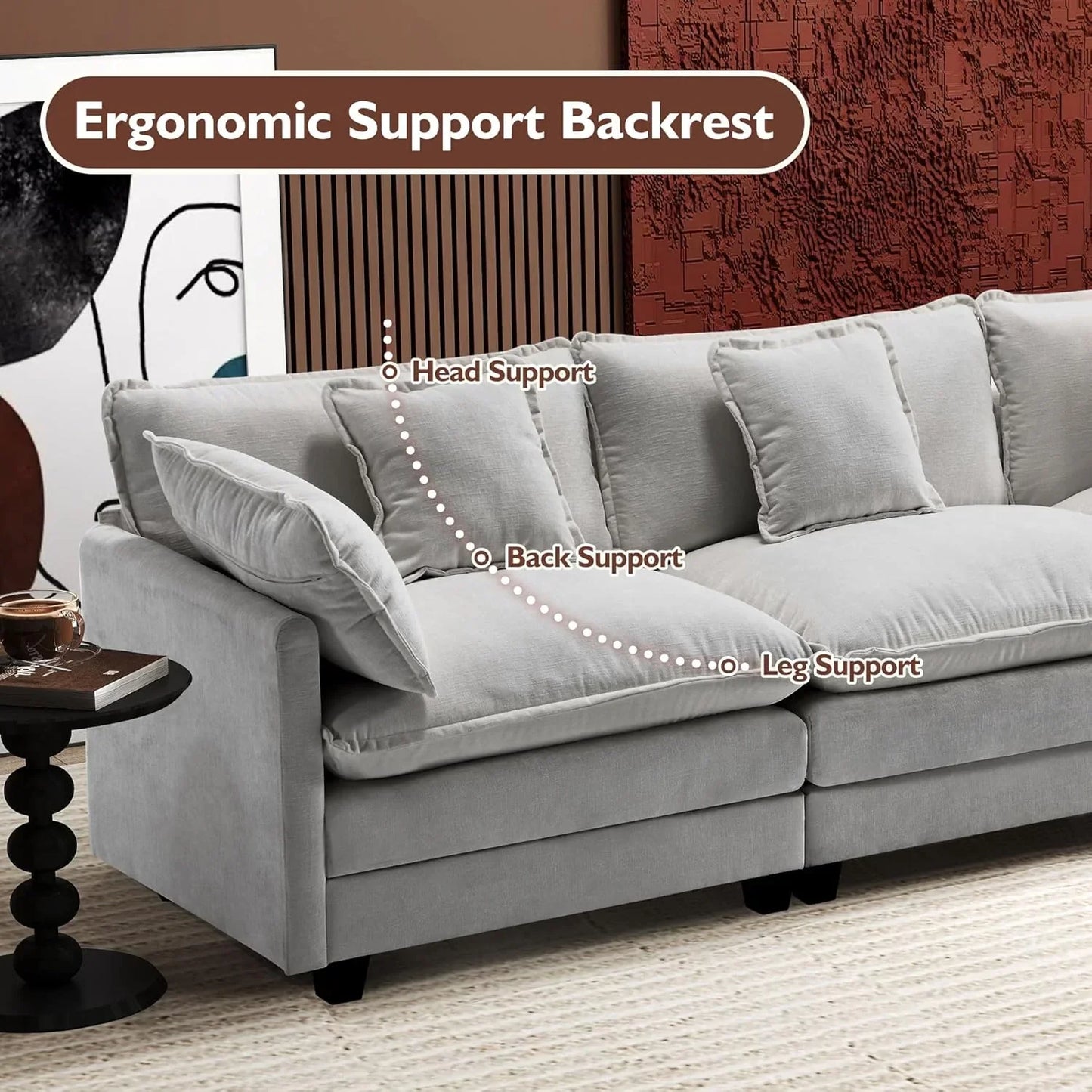 111.4 Inch L Shaped Modern Sofa Modular Cloud Sofa with Ottoman 4 Seater Chenille Deep Seat Sofa