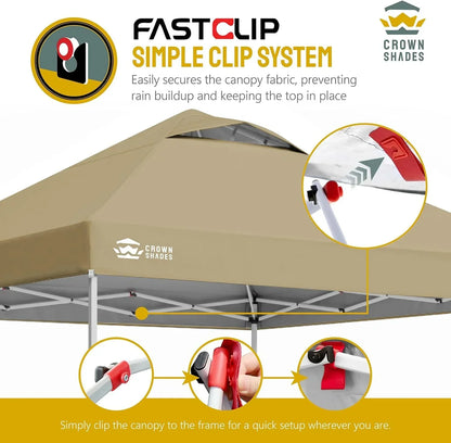 10x10 Pop-Up Awning One-Click Installation Beach Tent Outdoor Sunshade Silver Coated Top