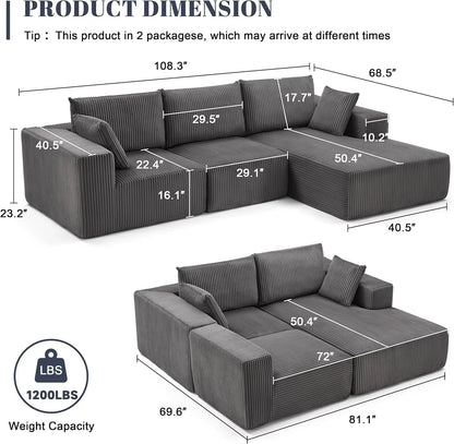 108-inch modular sofa cloud modular sofa with deep seat and reclining chair upholstered sofa