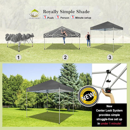 10x10 Pop-Up Awning One-Click Installation Beach Tent Outdoor Sunshade Silver Coated Top