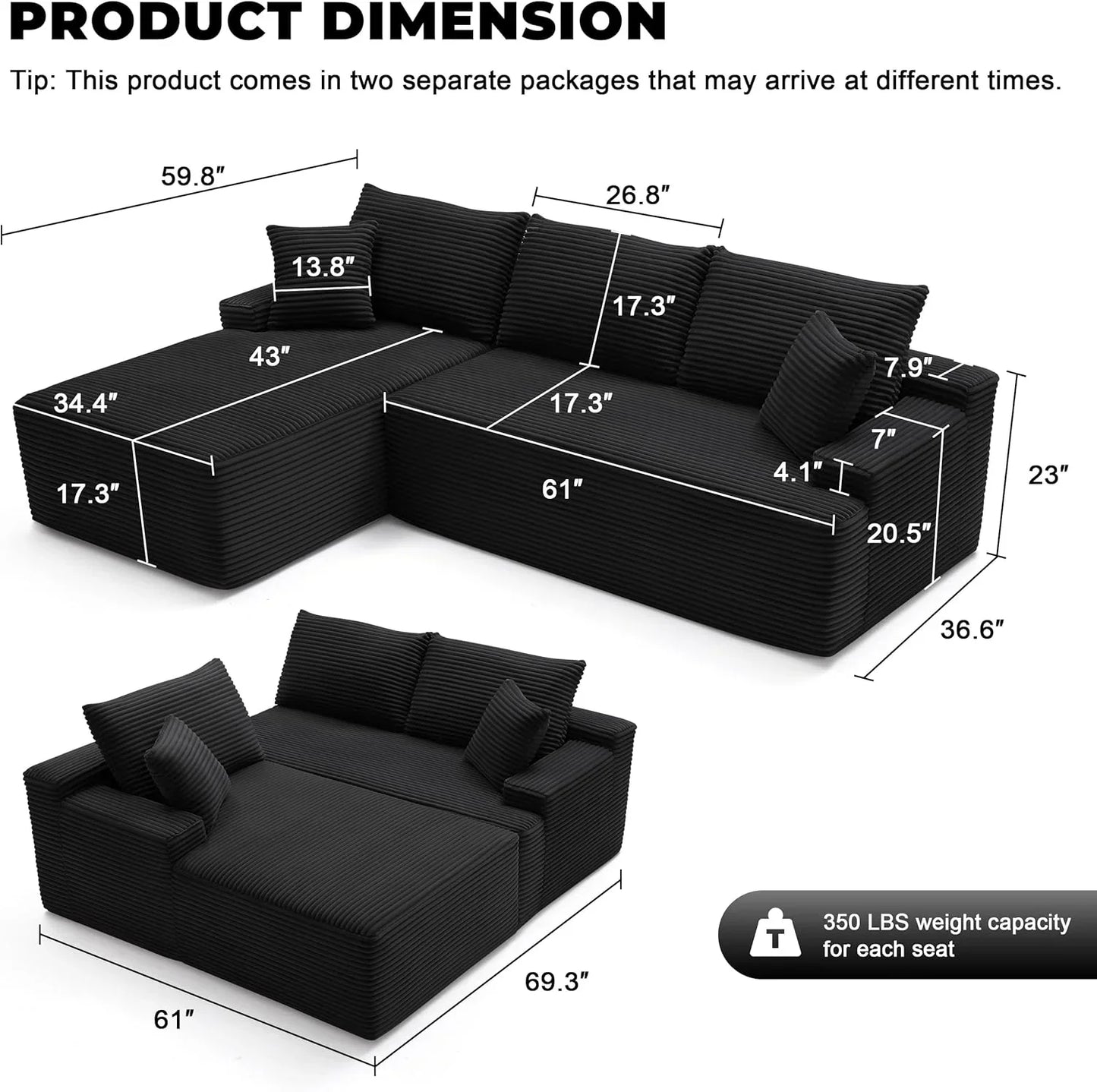 110-inch cloud sofa boneless sofa in the living room modular sofa with deep seats