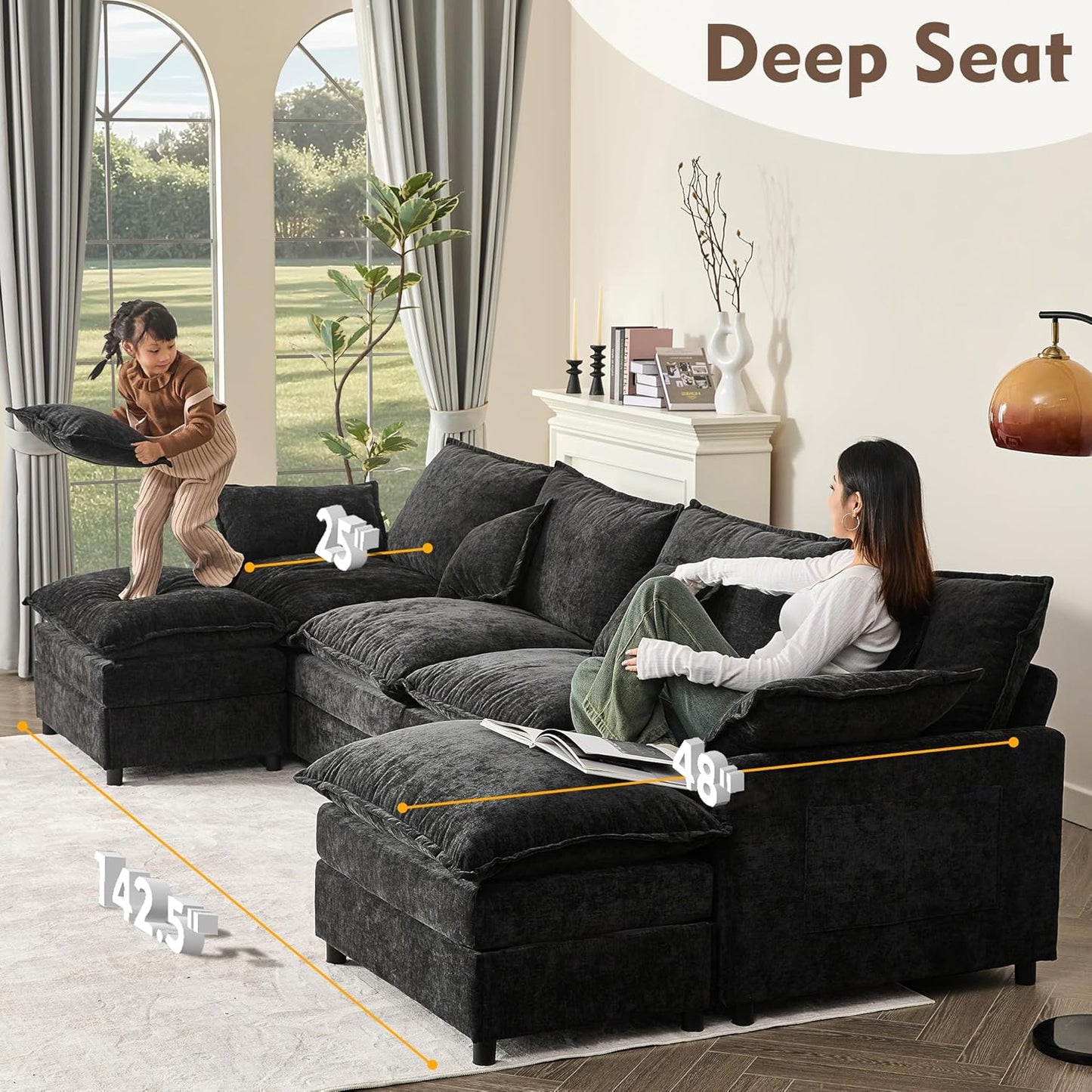 108" U-shaped sofa modular sofa Comfortable cloud sofa