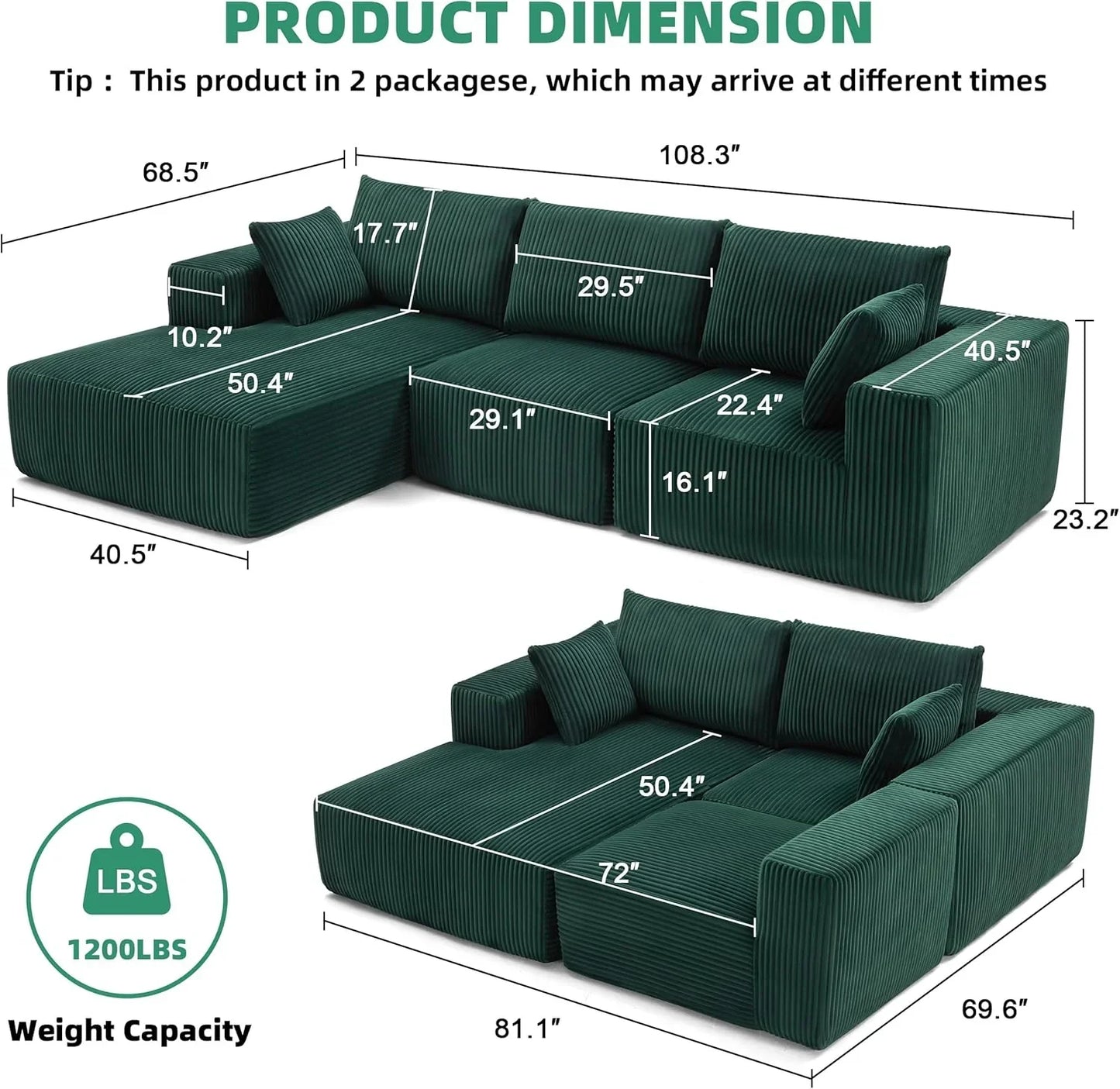 108-inch modular sofa cloud modular sofa with deep seat and reclining chair upholstered sofa