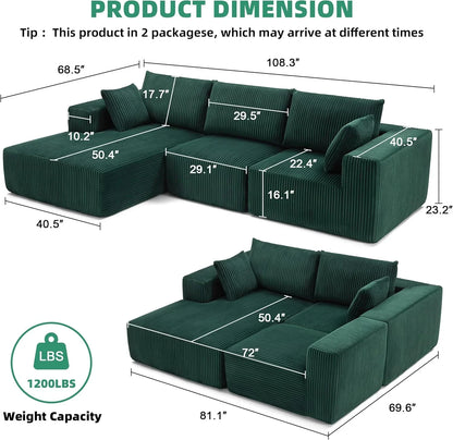 108-inch modular sofa cloud modular sofa with deep seat and reclining chair upholstered sofa