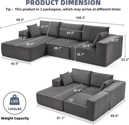 108-inch modular sofa cloud modular sofa with deep seat and reclining chair upholstered sofa